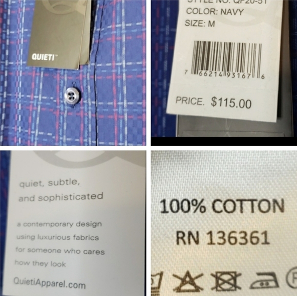 NEW Quieti Mens Dobby Plaid Flip Cuff Fine Cotton Shirt Med Dress Luxurious - Picture 6 of 15